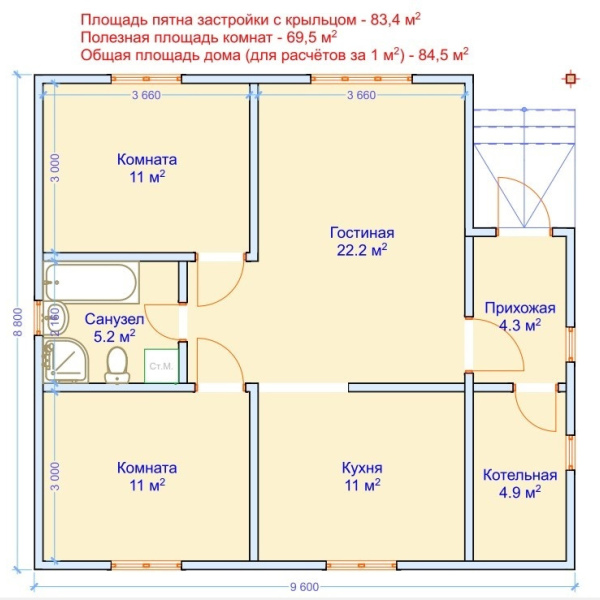 Дом из сип-панелей 84,5 м²